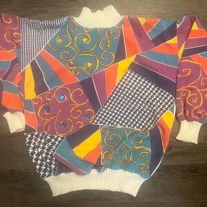 Architect Multicolor Patchwork Cowl Neck Sweater with Cream Trim